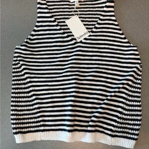 Splendid Women's Black and White Striped V-Neck Sweater